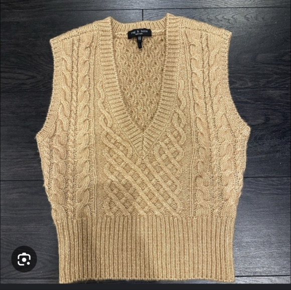 rag & bone Cable Knit V-Neck Sweater Vest - Brown - Picture 4 of 7
